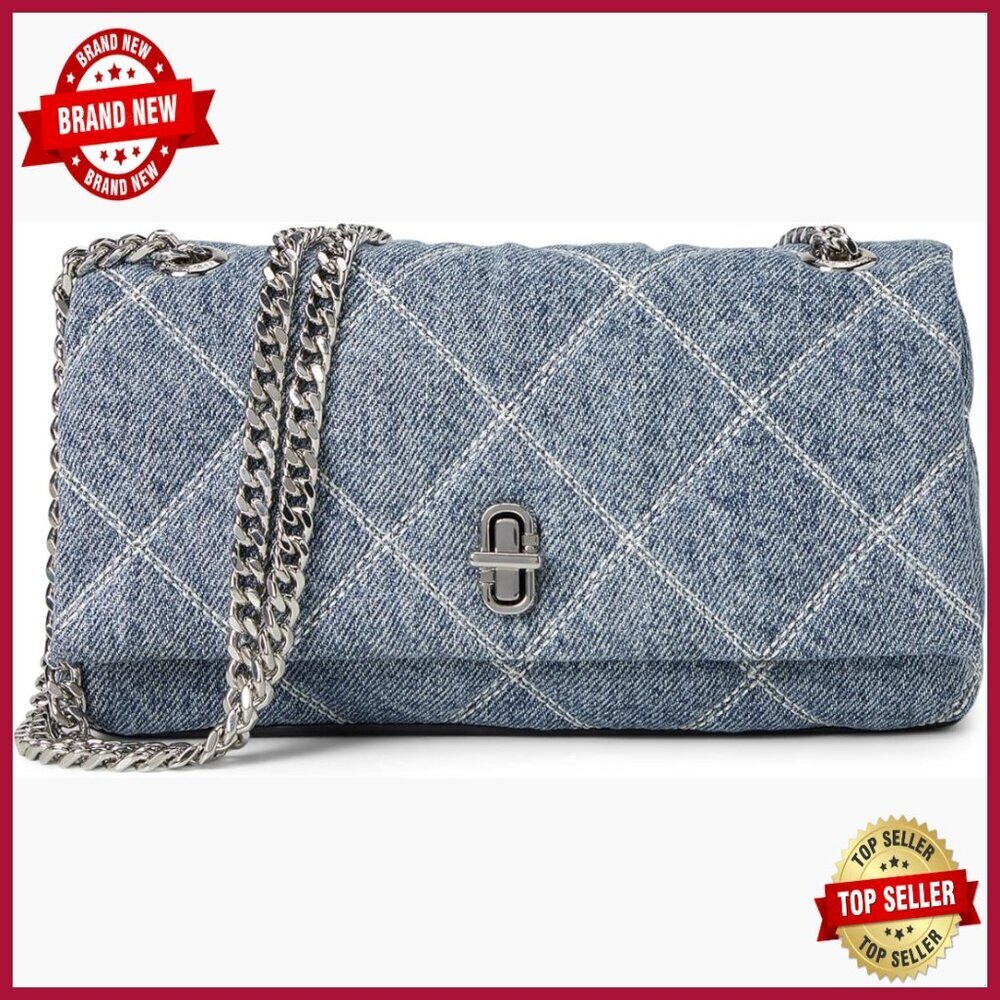 Quilted Denim Mini Bag with Adjustable Chain Strap, Turn-Lock Closure - Picture 1 of 4